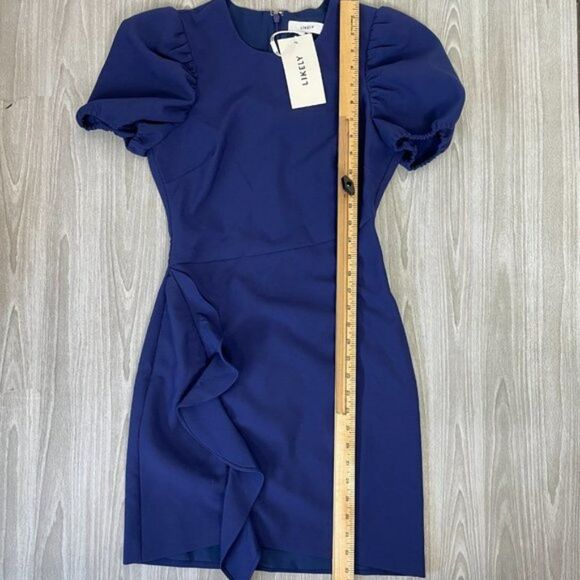 Likely x Revolve Malta Ruffle Puff Short Sleeves Mini Wedding Guest Dress Blue 2 - Picture 11 of 12